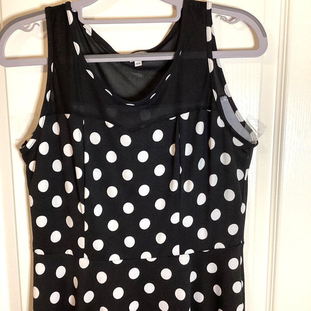 Kismet Women's Black White Polka Dot Sleeveless Mini Dress - Picture 3 of 9